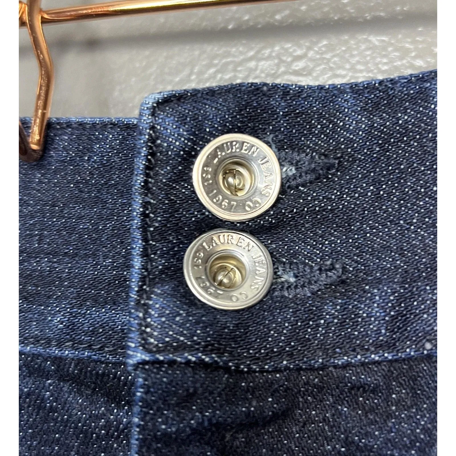 Lauren Ralph Lauren Denim Skirt Womens 14 Dark Wash 5 Pocket Stretch Raw Hem - Image 2