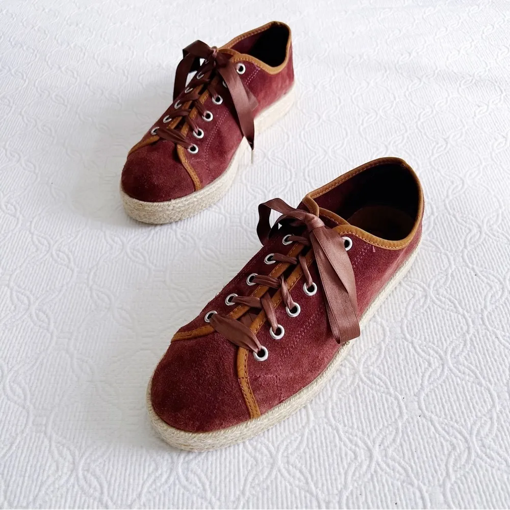 Celtic & Co • Luxe Espadrille Pumps sneaker platform rust suede leather jute Brown Size 9 - Image 5