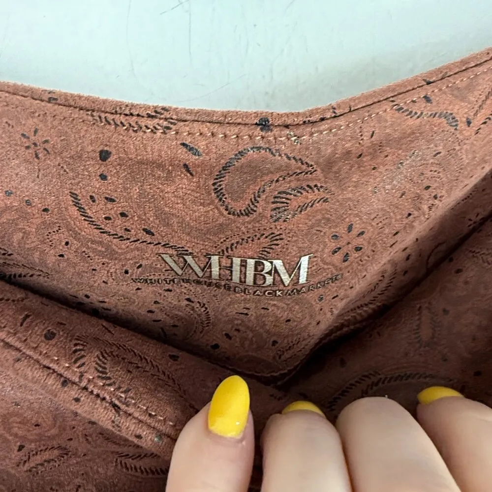 White House Black Market Paisley Faux Suede Runway Leggings Brown Size 6 EUC - Image 7