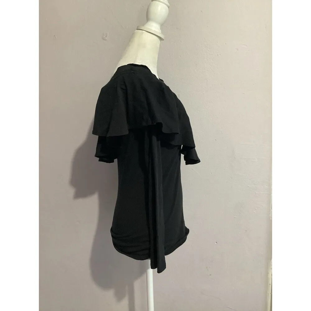 Eri+Ali Black Ruffle Collar Long Sleeve Pullover Blouse Stretch Lightweight XS - Image 3