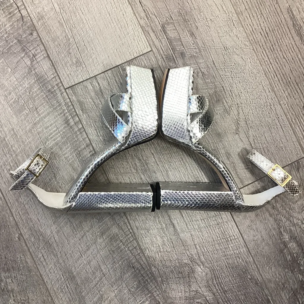 Good American Silver Snake Embossed Platform Block High Heel Size 7.5 - Image 7