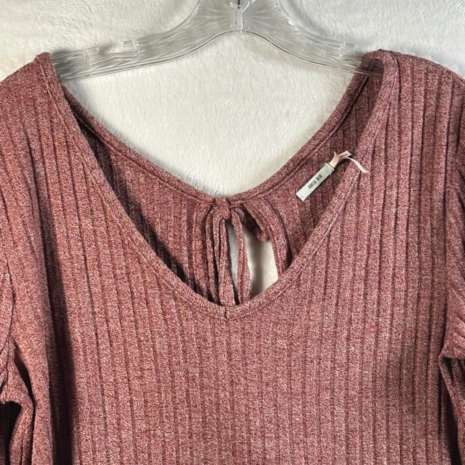 Kimchi Blue Ribbed Knit Cropped Tie Back Long Sleeve Top Dusty Rose Size M - Image 3