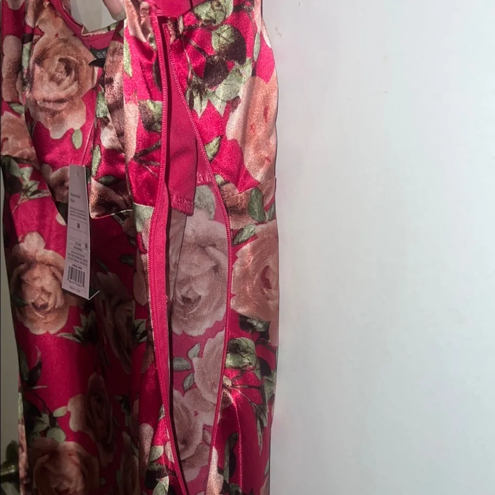 New Absolutely Gorgeous Cap Sleve Satin Maxi Bodycon Floral Pink Red Dress Small - Image 9