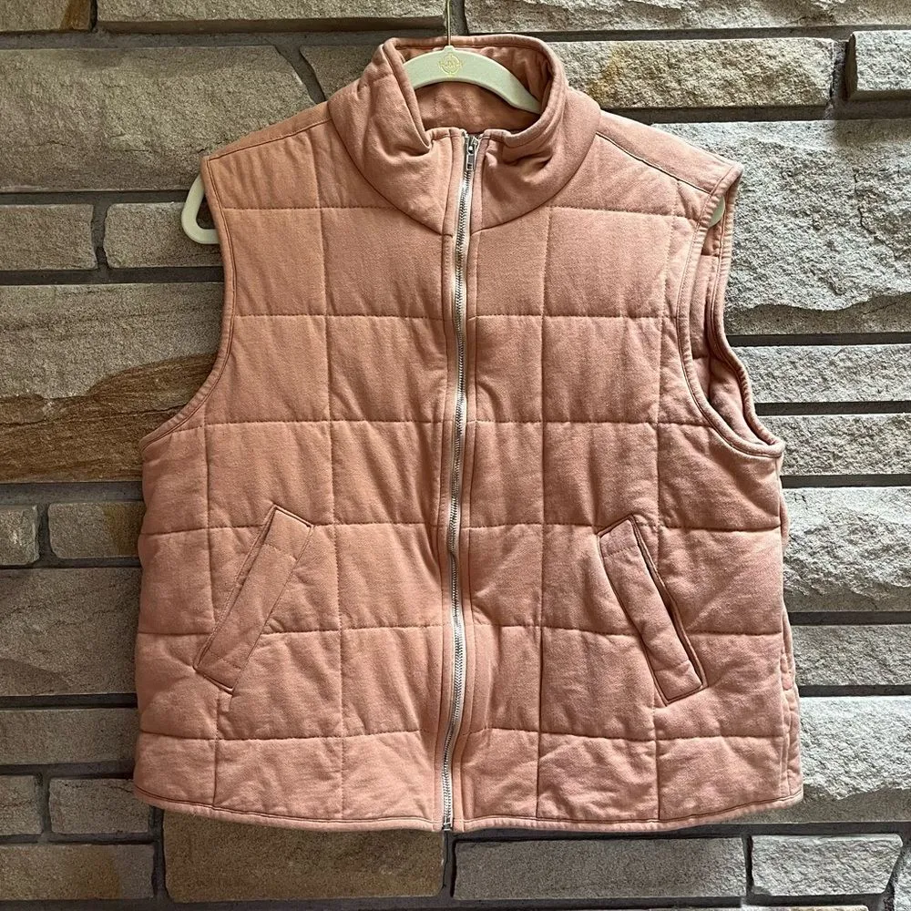 Pink Lily Cozy Cotton Quilted Vest  Apricot Tan XL - Image 3