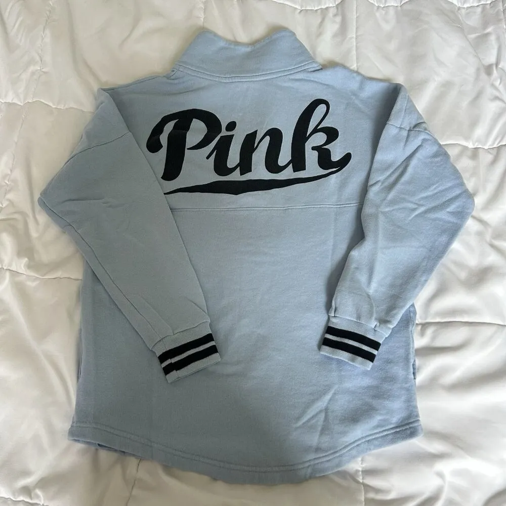 VS Victorias Secret Pink 1/4 Button Up Pullover Sweatshirt Light Blue Womens XS - Image 7