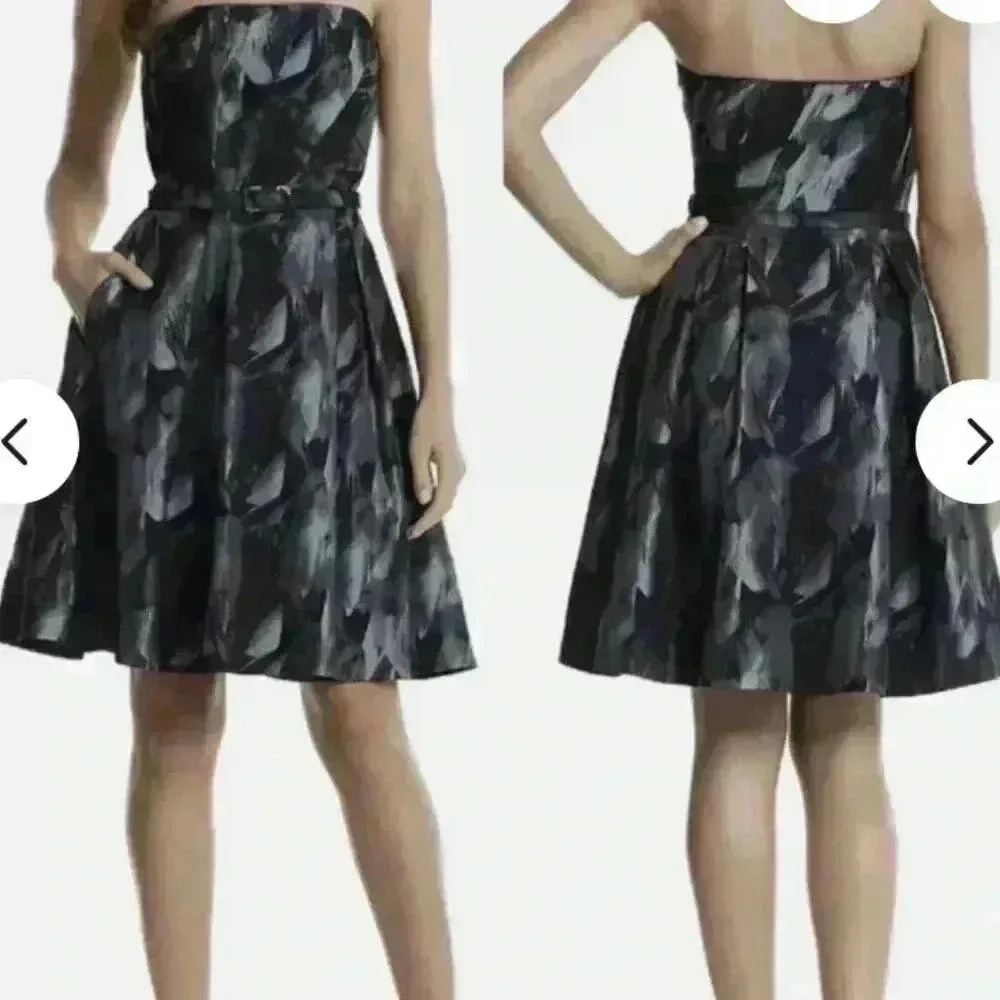 WHBM Strapless Jacquard Feather Print Fit Flare Dress Size 00 Party Special Occ - Image 4