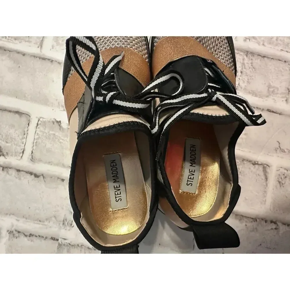 Steve Madden Artic Fashion Sneakers Women's Size 7.5 Copper Black Beige Cut Out - Image 8