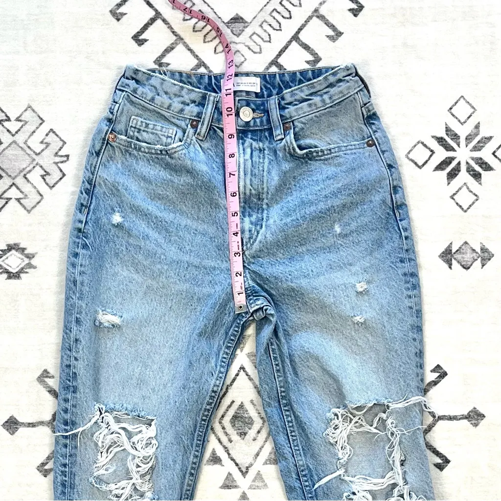 Zara High Rise Straight Leg Distressed Mom Jeans Size 2 - Image 6