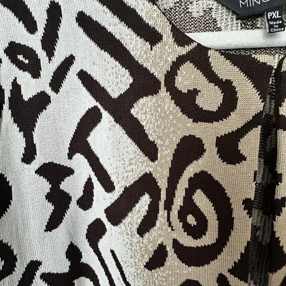 Womens Ming Wang Cardigan Sweater Sz Large Open Front Leopard Print Brown Blac - Image 2