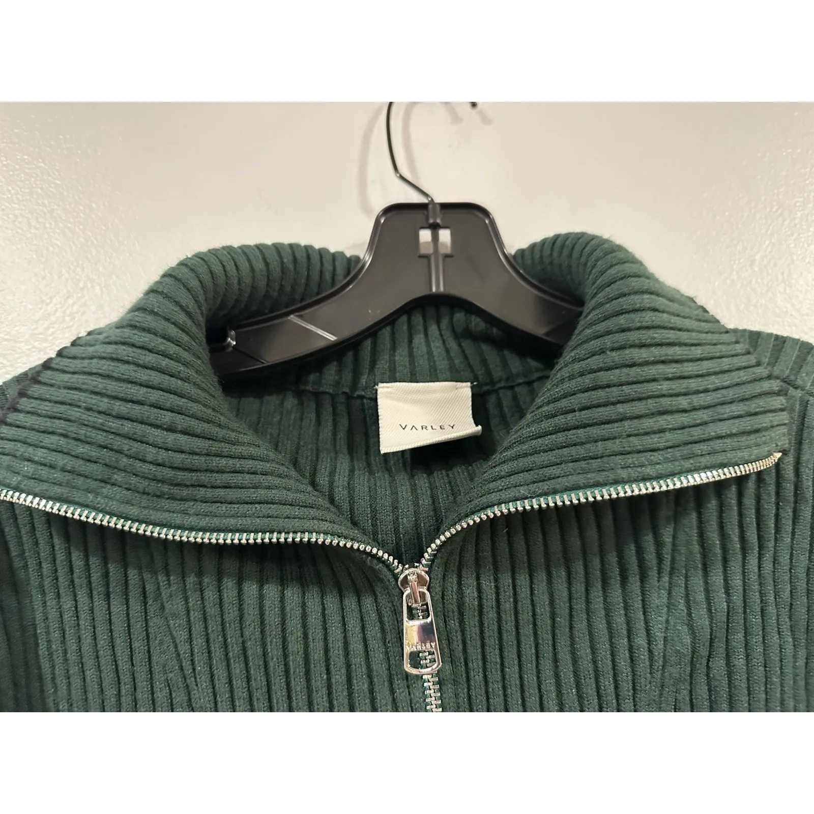 VARLEY Carmen Rib-Knit Zip Through Cardigan Darkest Spruce Sweater Large L - Image 2