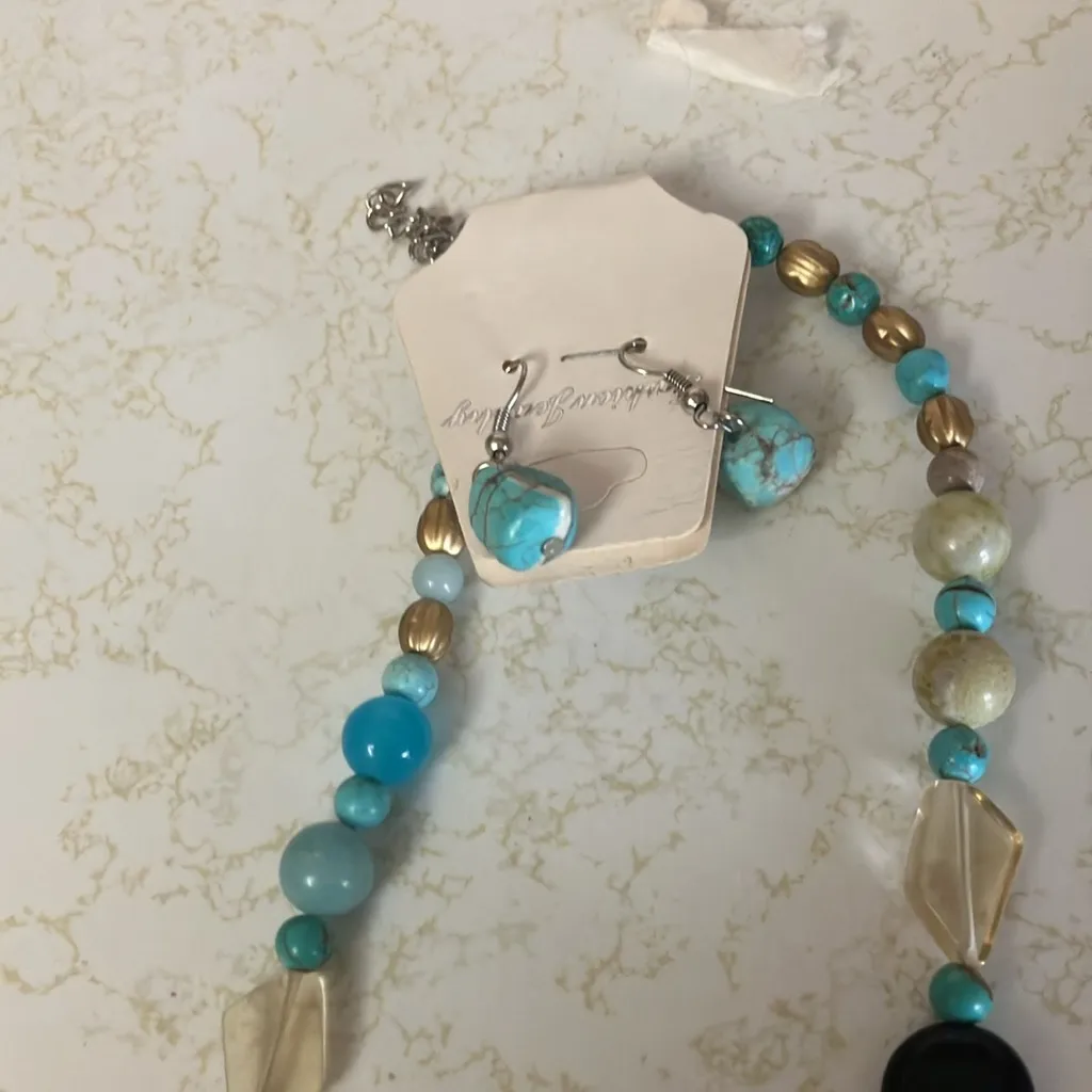 Turquoise and Silver Beaded Necklace Set - Image 2
