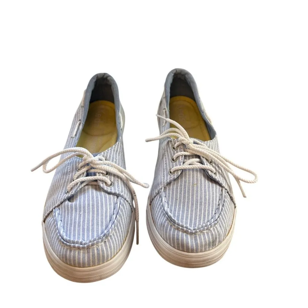 Keds Size 7 Blue White Striped Lace-Up Casual Canvas Womens Shoes - Image 3