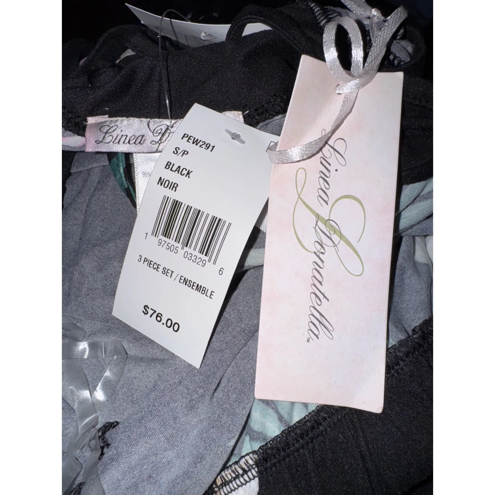 Brand New Linea Donatella Womens Small 3 Piece Black Floral Lounge Set Sleepwear - Image 9