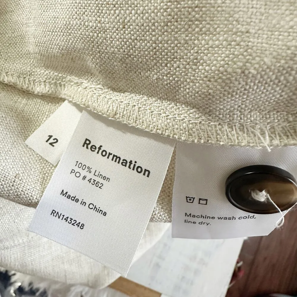 Reformation Tahiti Linen Pants Oatmeal Size 12 Cropped Neutral Minimalist - Image 4