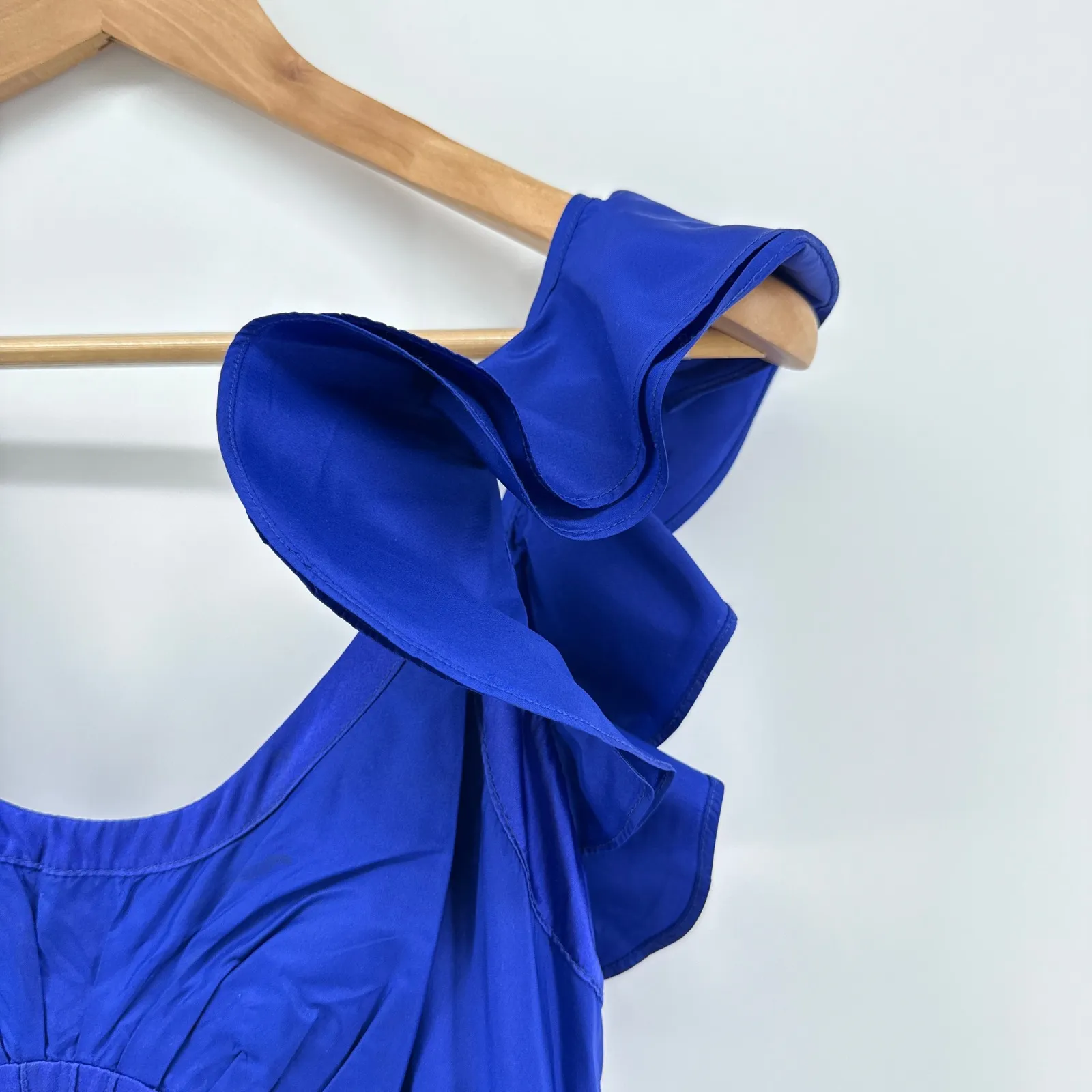 Catherine Malandrino Silk‎ Ruffle Cap Sleeve Dress Size 8 Pleated Mini Cocktail - Image 3