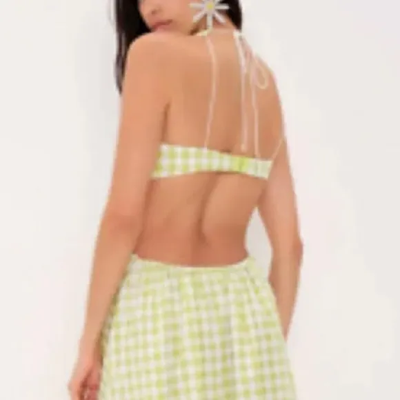 For Love & Lemons Maureen Gingham Cut Out Bows Lime Green Lolita Cutout Dress - Image 9