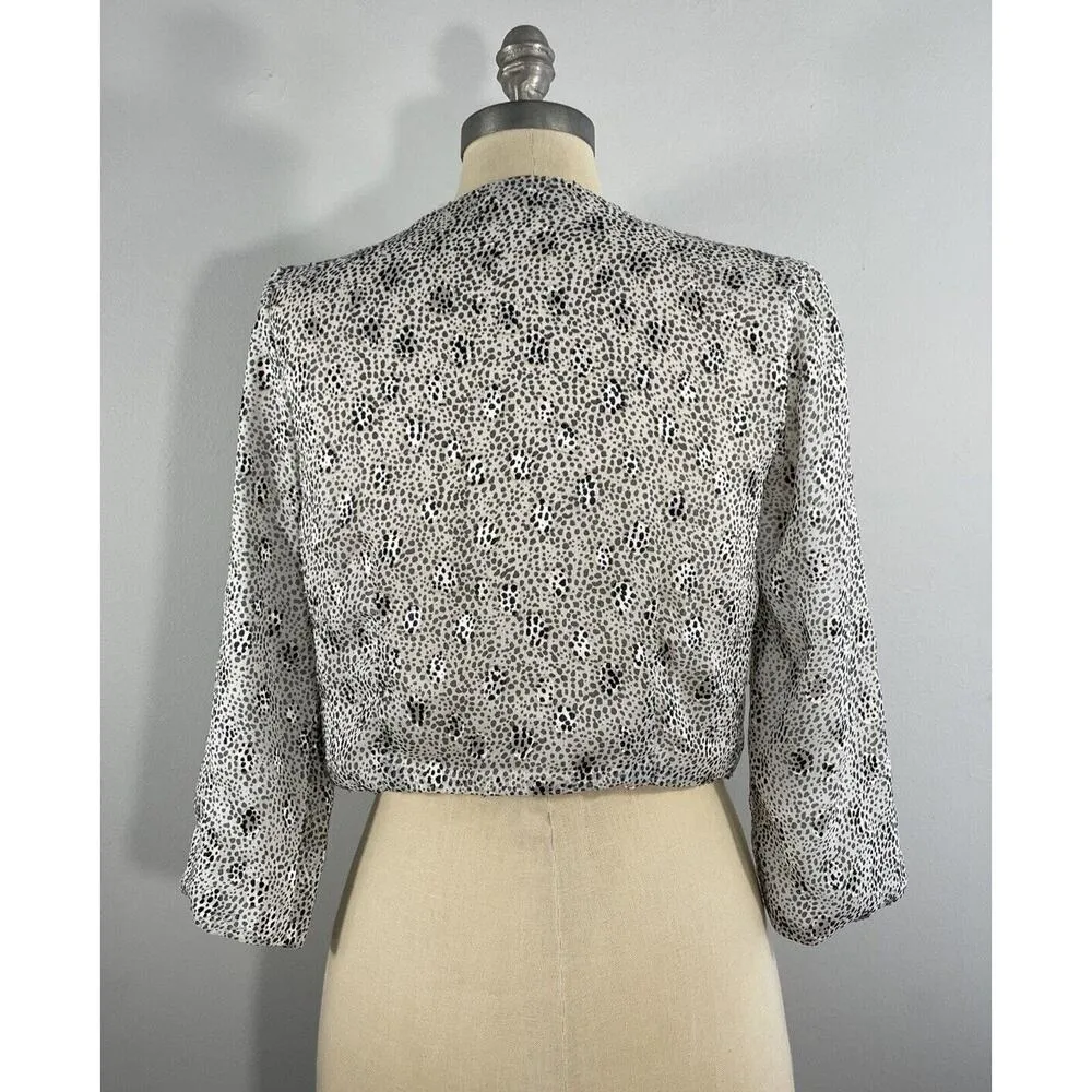 FOREVER 21 Women S/P Open Cropped Bolero Jacket Cardigan Animal Print 3/4 Sleeve - Image 4