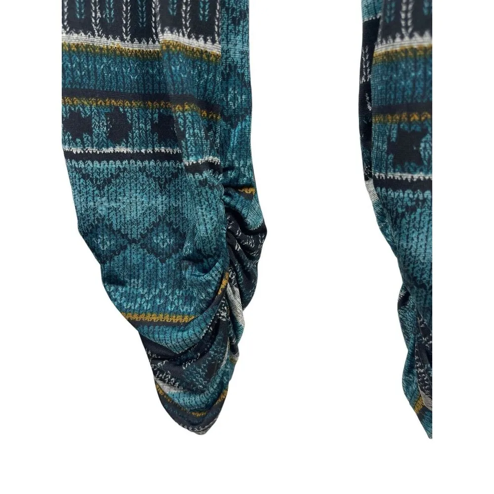 Teal One Shoulder Flamestitch Sleeveless Elastic Waist Scrunched Leg Jumpsuit L Size L - Image 3