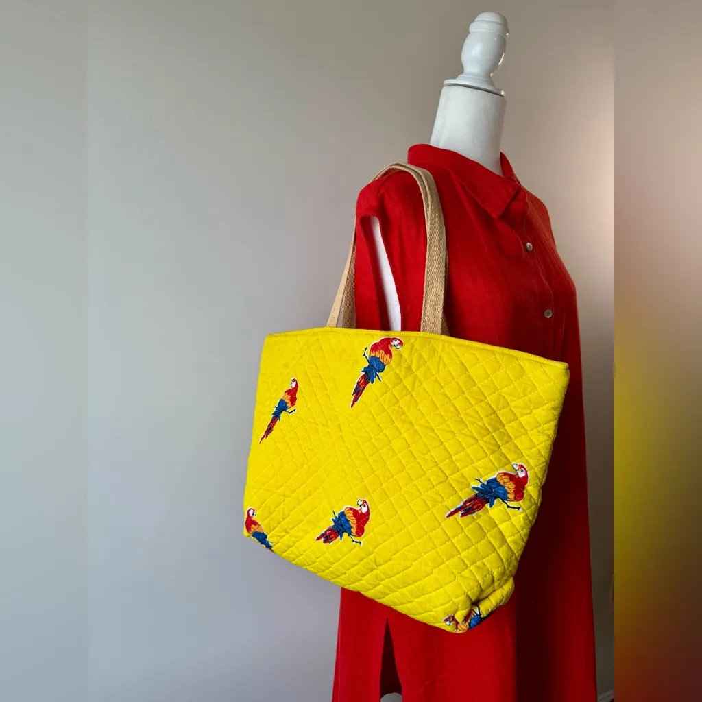 Shirl Miller Ltd. USA Sunny Yellow Parrot Embroidered Tote Bag - Image 4