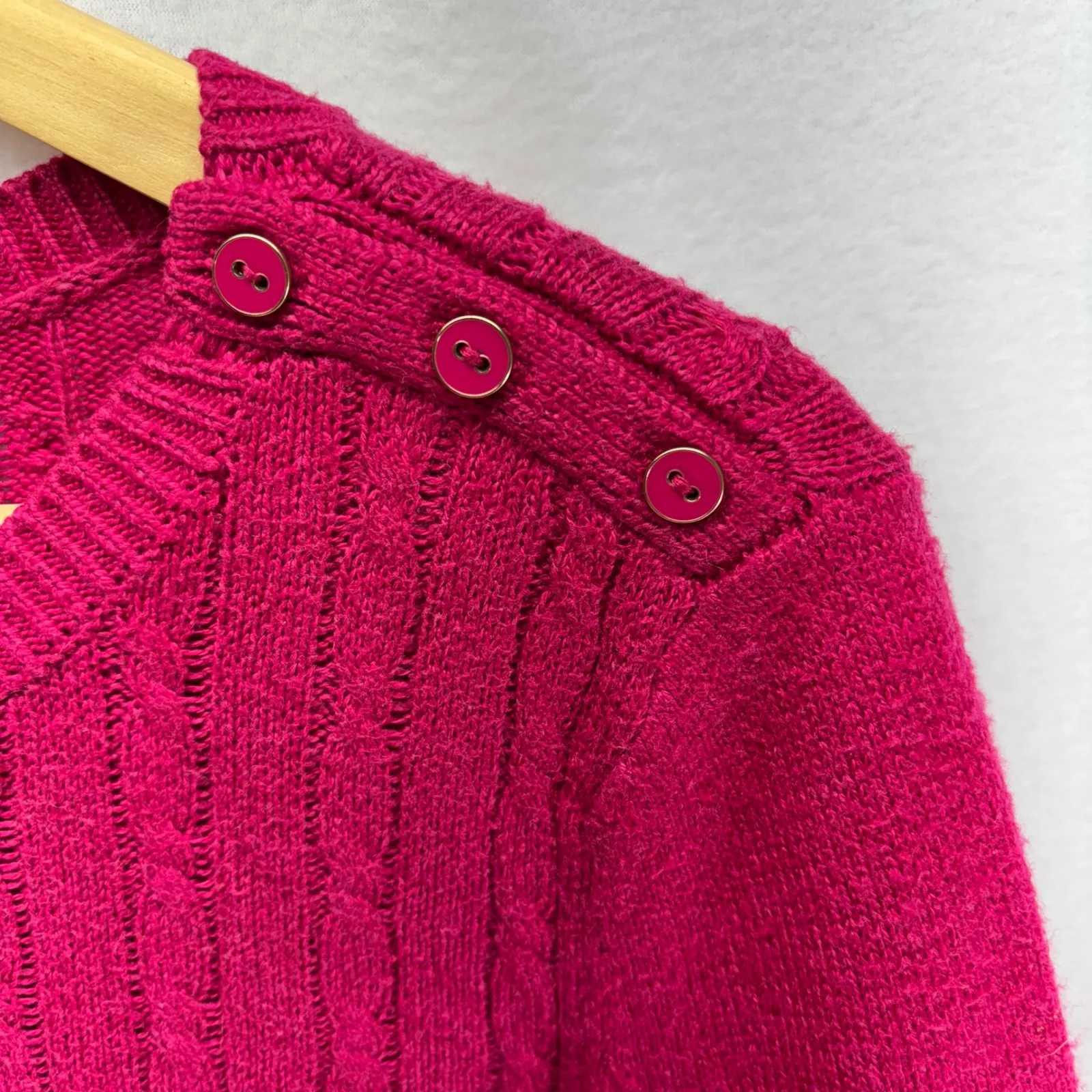 Talbots Women's Pink Cable Knit Crew Neck Sweater Button Shoulder M - Image 3