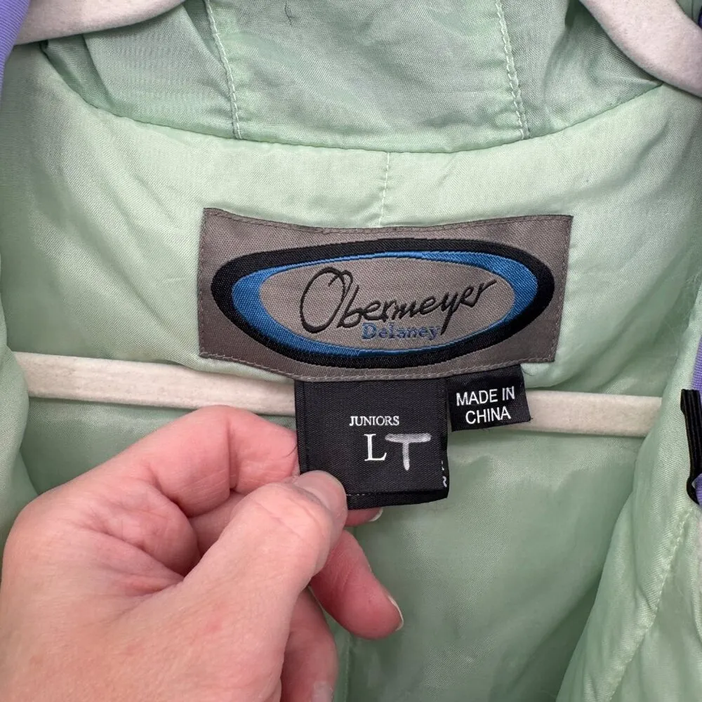 Obermeyer Ski Jacket Juniors Large Green Purple Nylon Hibiscus Flower Print Hood - Image 9