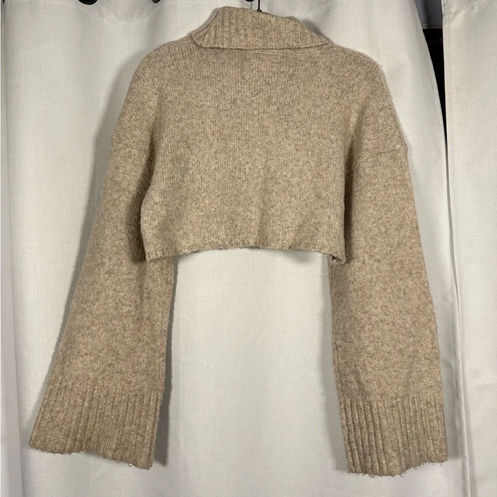 Beige Botany Tan Oatmeal Wool Blend Turtleneck Crop Sweater Size Small - Image 2