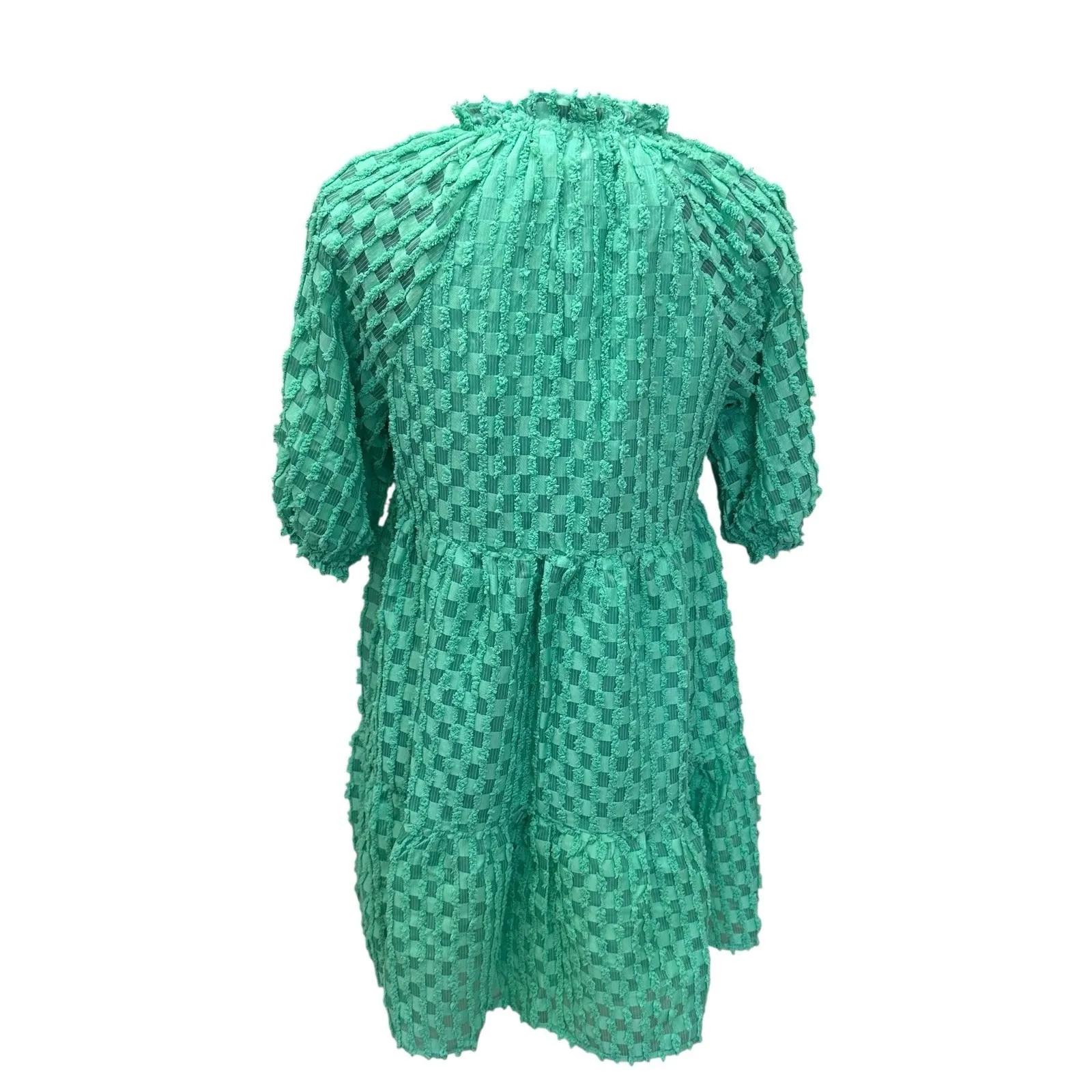 THML Grass Is Greener Puff Sleeve Texture Mini Dress Sz XS Bohemian Cottage Core - Image 7