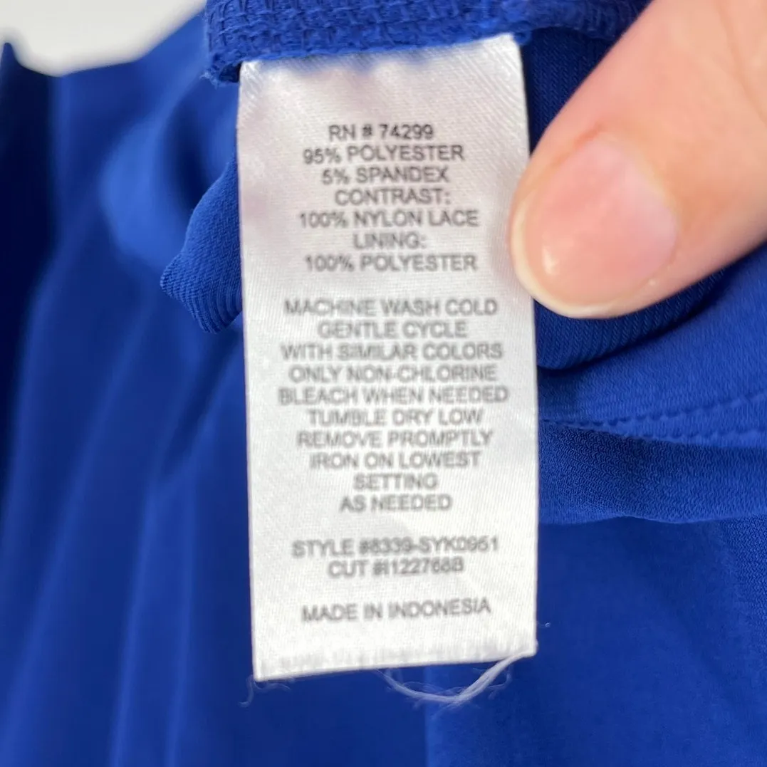 Enfocus Studio Y2K Bandage Dress Sz 8 Lace Holiday Cobalt DateBabydoll Deep V Blue - Image 9