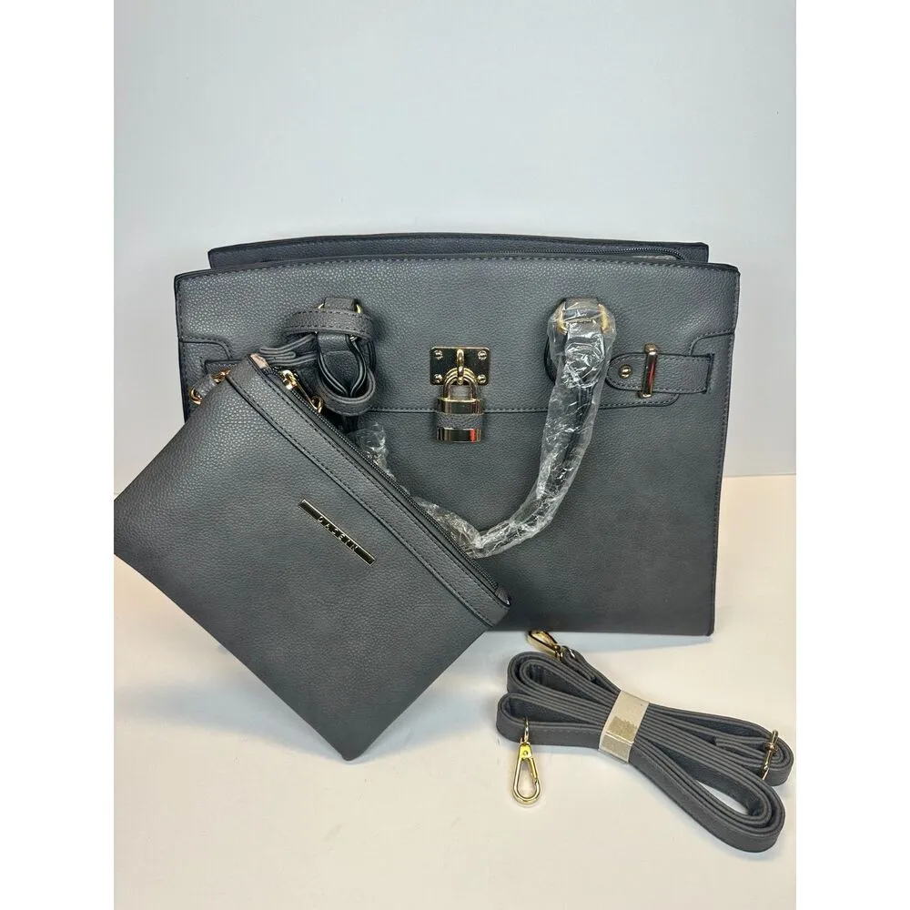 Dasein Women’s Buffalo Faux Leather Padlock Satchel Handbag With Coin Purse NWT - Image 2