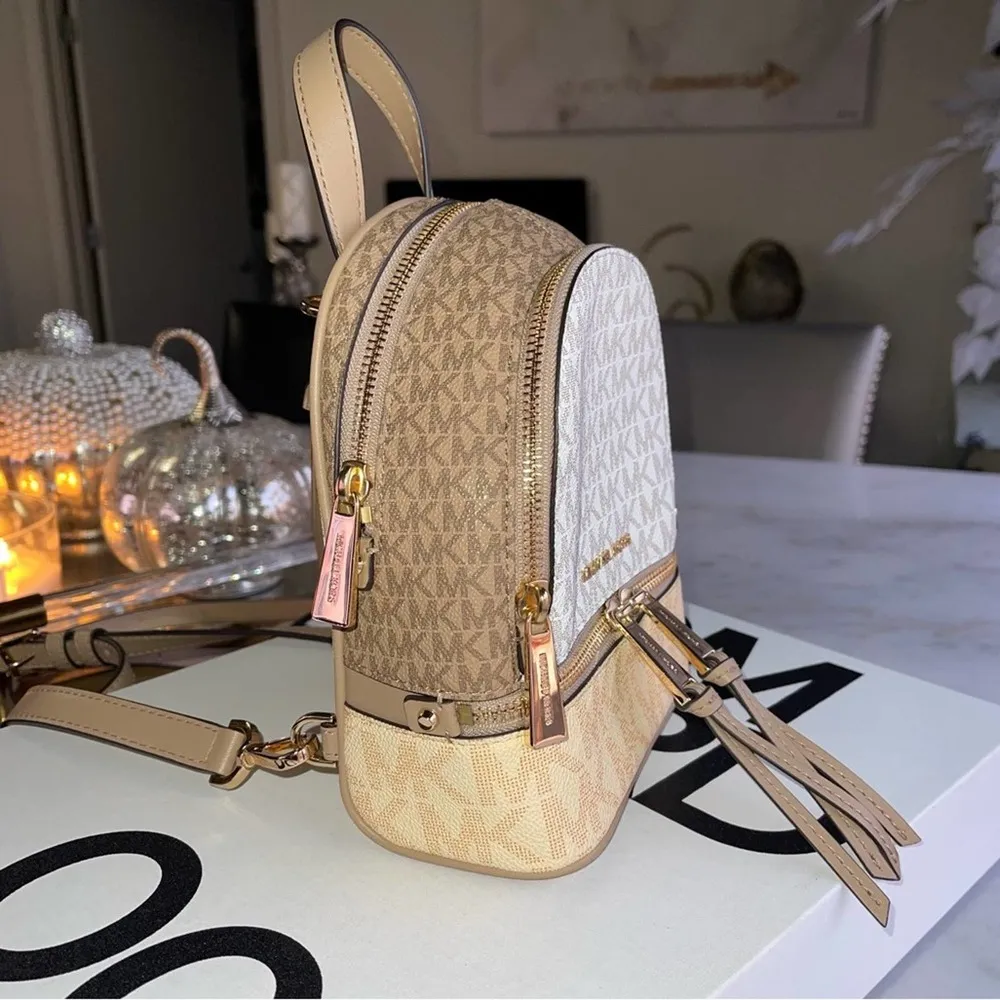 New Michael Michael Kors Signature Rhea Zip Extra Small Messenger Backpack Bag White - Image 8