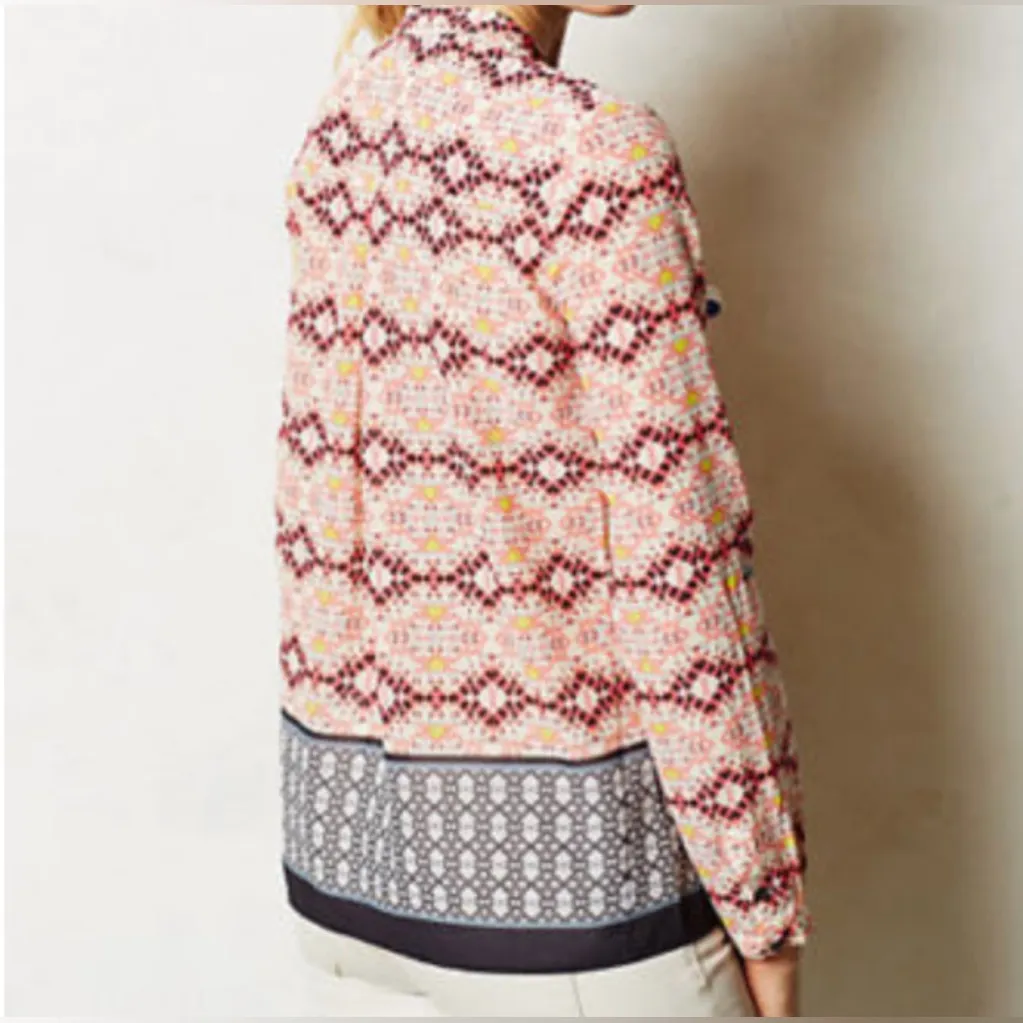 HD‎ in Paris x Anthropologie Kaveri Henley Printed Long Sleeve Blouse Size 8 - Image 3