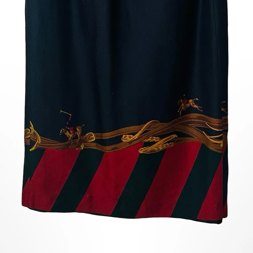 Vintage 90s Equestrian Midi Wrap Skirt Set Size 10 Black Red - Image 8