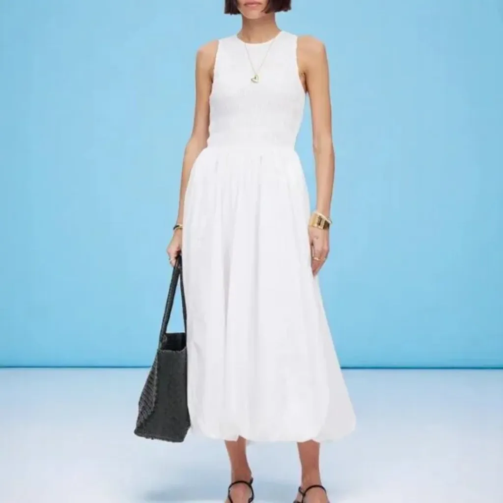 Madewell The Melody‎ Bubble-Hem Smocked Midi Dress In Poplin Size S - Image 3