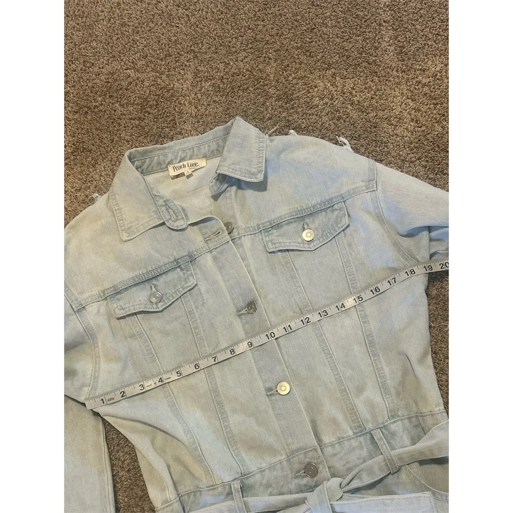 Peach Love California Romper Womens S Blue Light Wash Denim Fringe Belted - Image 8