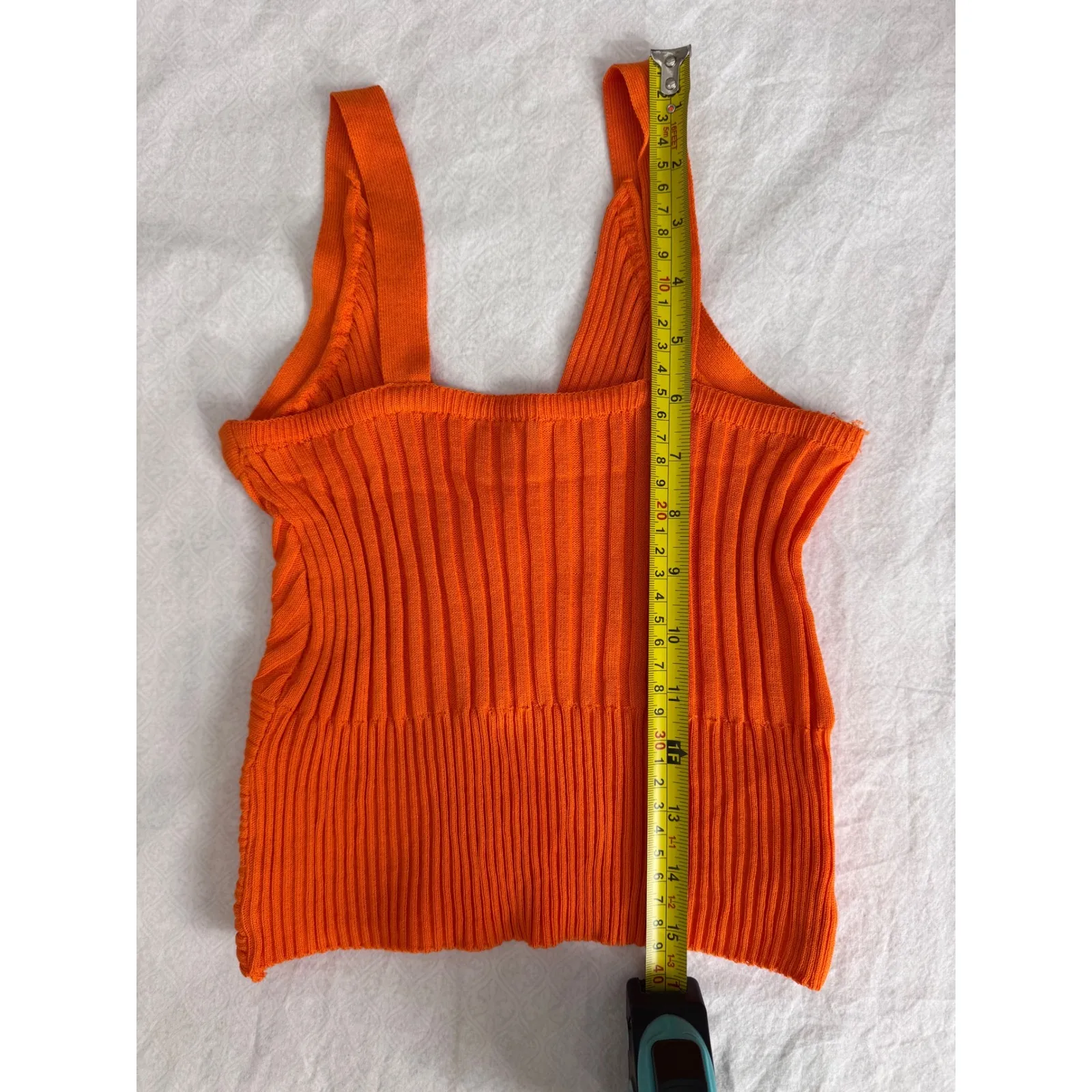 Ribbed Knit Crop Top Tangerine Orange Sleeveless V Neck Cami Tank‎ - Image 4