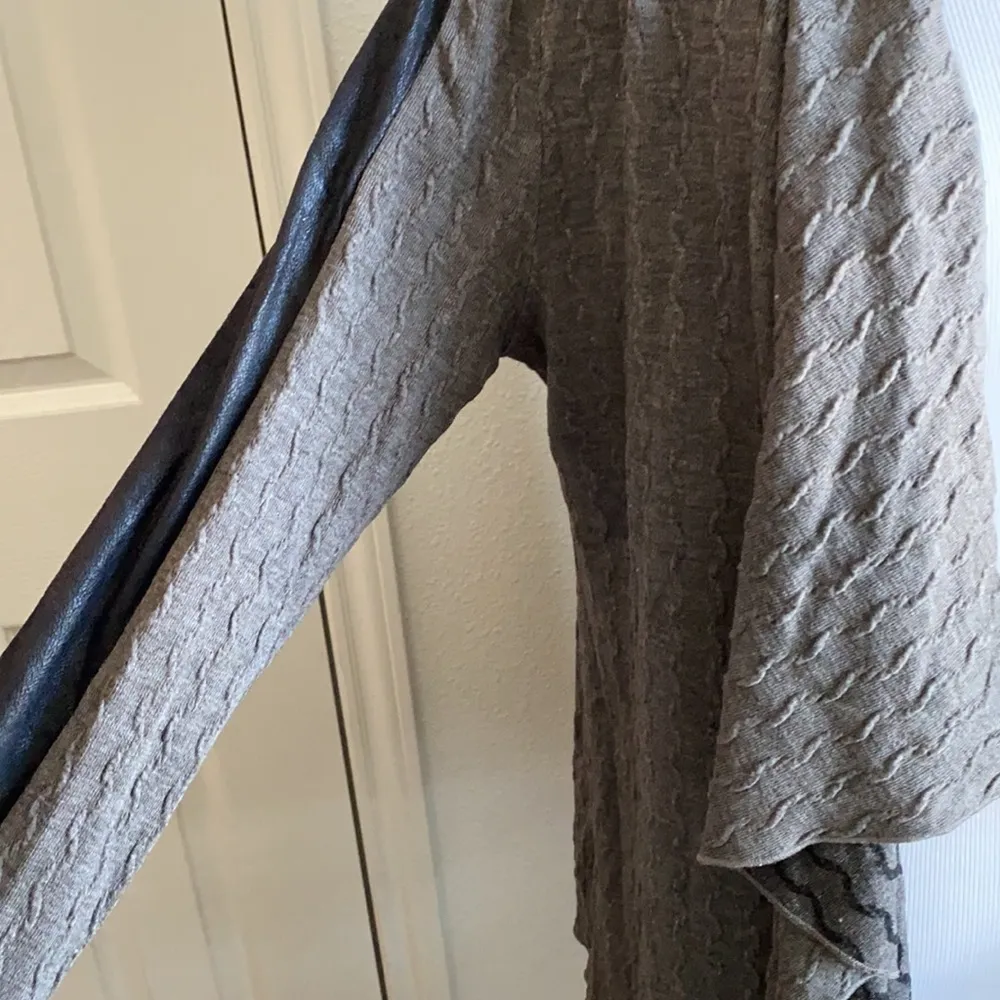 NWT Hem & Thread Waterfall Textured Cardigan w/ Faux Leather Sleeve Detail - Image 2