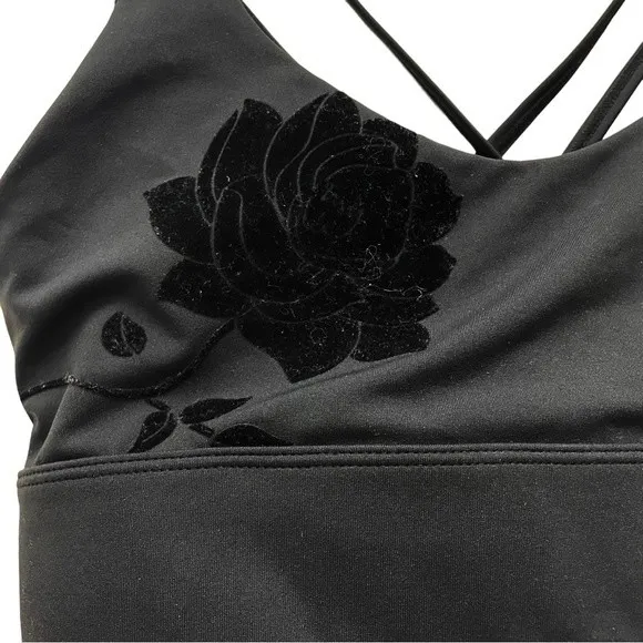Zyia Black Velvet Floral Light n Tight Strappy Sports Bra Women’s Size Medium - Image 5