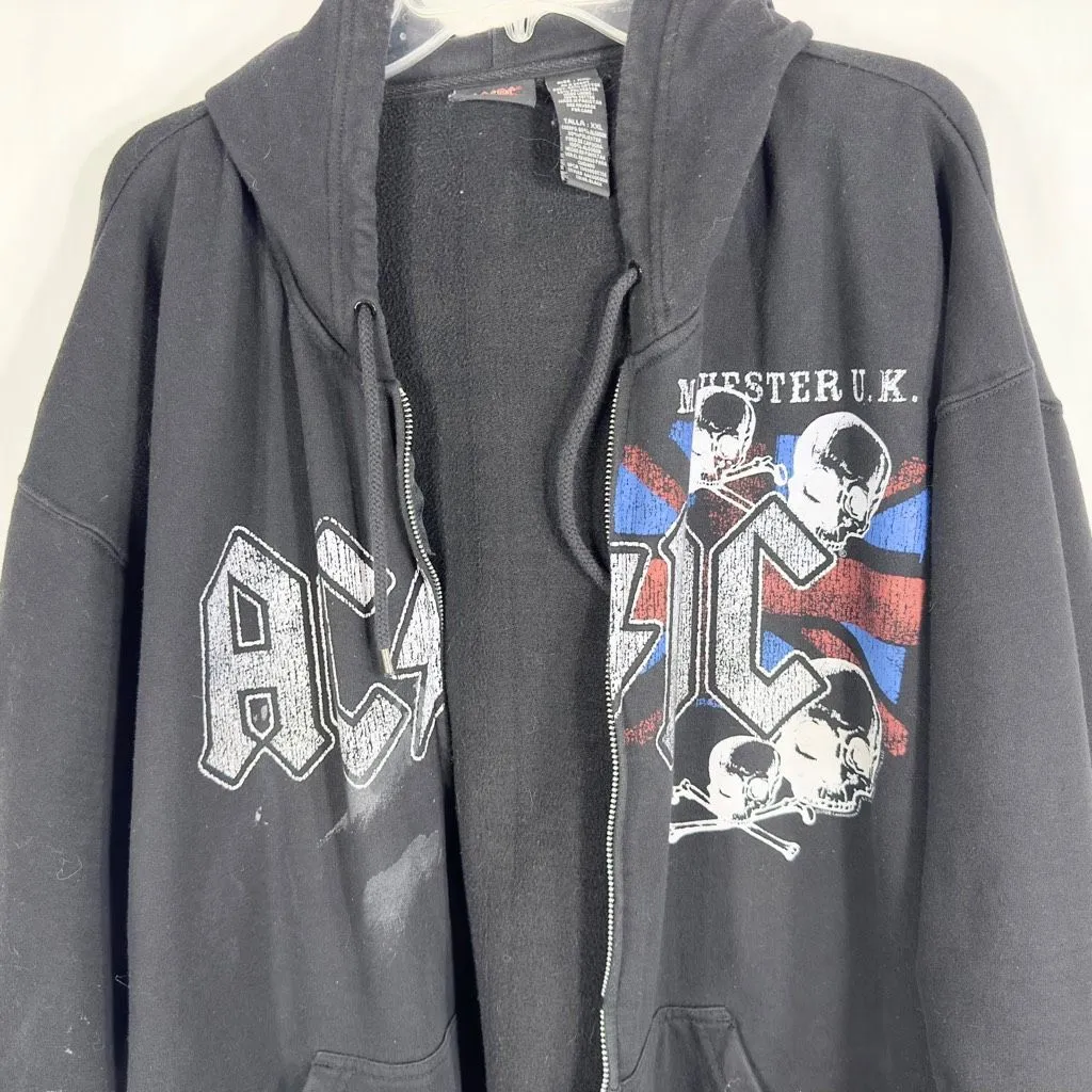 AC/DC Plus Size 2X Jacket Hooded Pockets Manchester Skull Graphic Black B‎ - Image 4