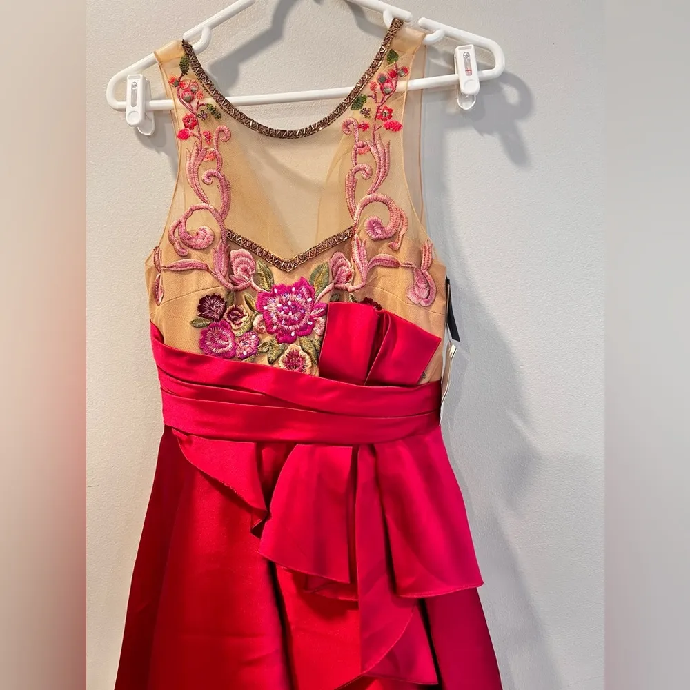 NWT Marchesa Notte Draped Mikado Fuchsia Cocktail Dress Size 4 /Small Red - Image 5