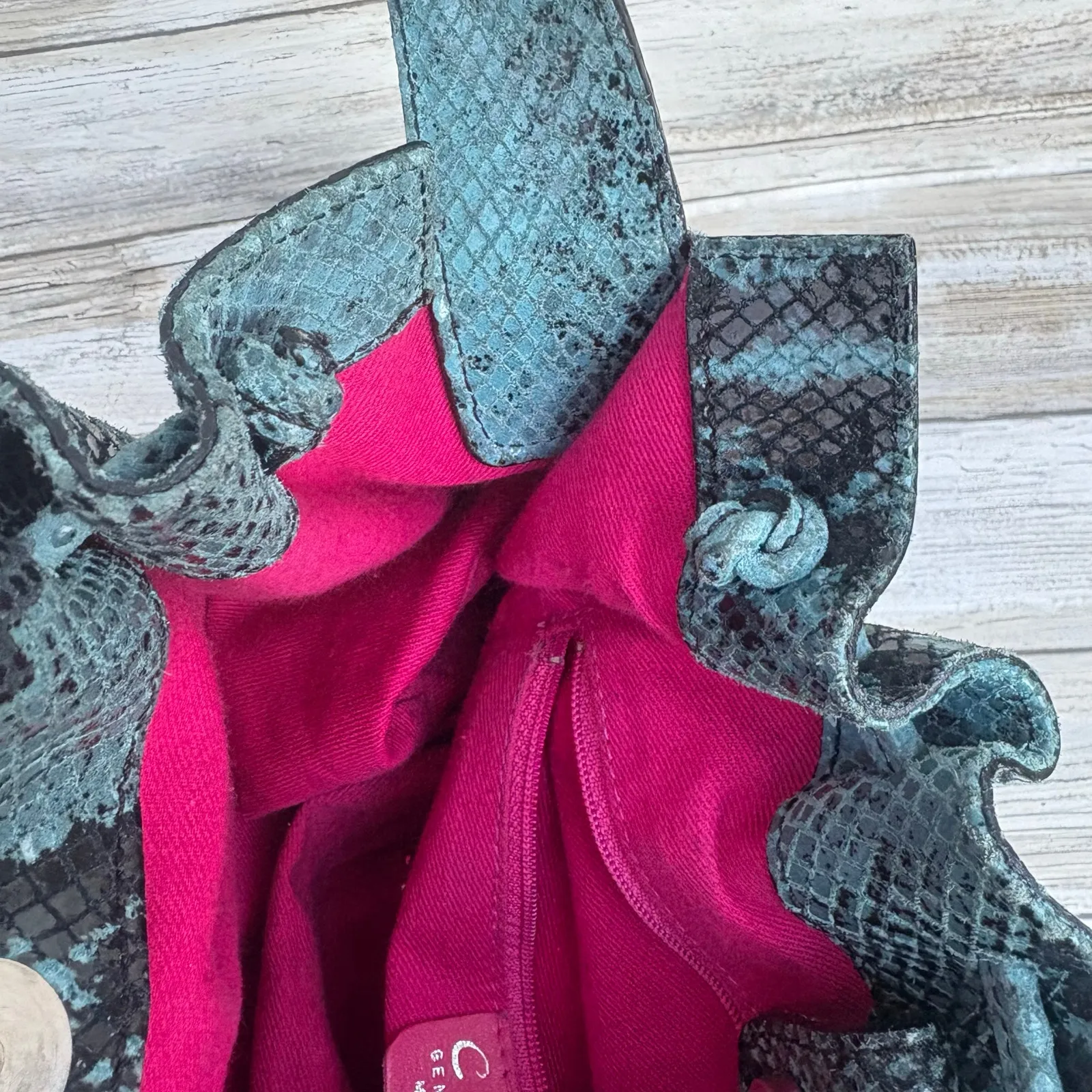 Cristian Leather Purse Blue Snake Shoulder Bag Shimmer Y2K Baddie Edgy Studded - Image 12