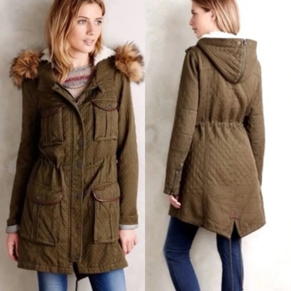 Anthropologie Hei Hei Fleece Lined Army Green Coat - Image 11