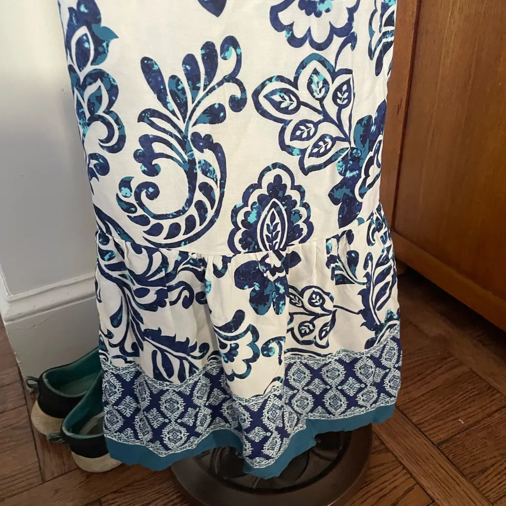 Lovestitch Bardot Midi Dress Women’s White+Blue Floral Summer Dress Size Large - Image 6