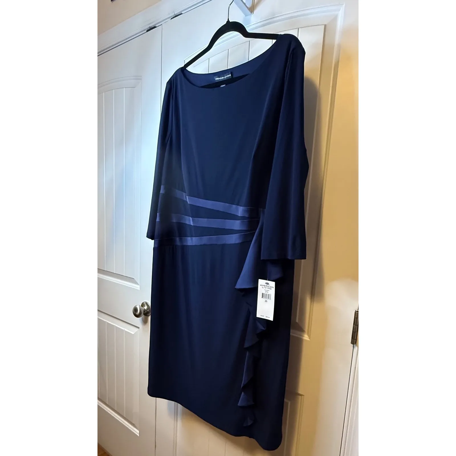 American Living NWT Navy Ruffle Front Boat Neck 3/4 Sleeve Dress Plus Size 20W - Image 4