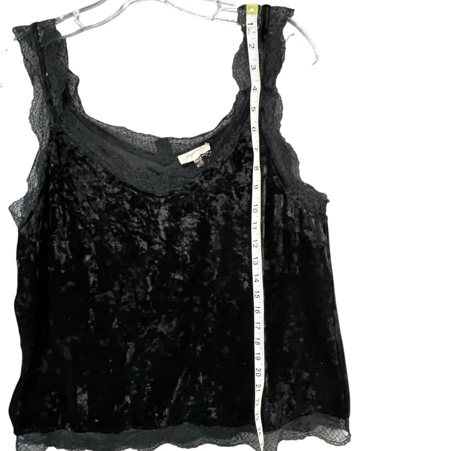 Mystree Y2K Tank Top Womens L Black Crushed Velvet Lace Trim Soft Whimsygoth - Image 9