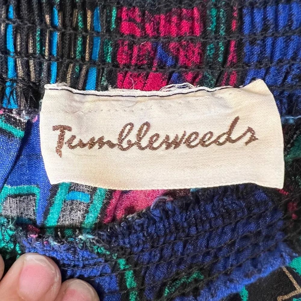 Tumbleweeds Vintage 80s USA Made Bright Bold Geometric Maxi Skirt Pockets XL Blue - Image 4