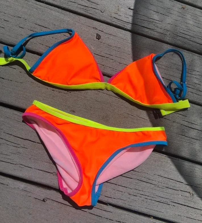 Bright orange multi colored strap bikini - Image 2