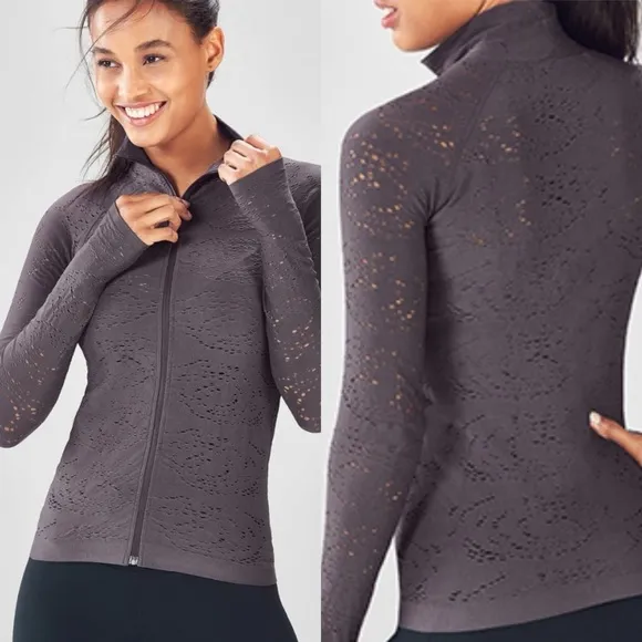 Fabletics Luciana Seamless Pointelle Jacket Zip Up size medium - Image 2