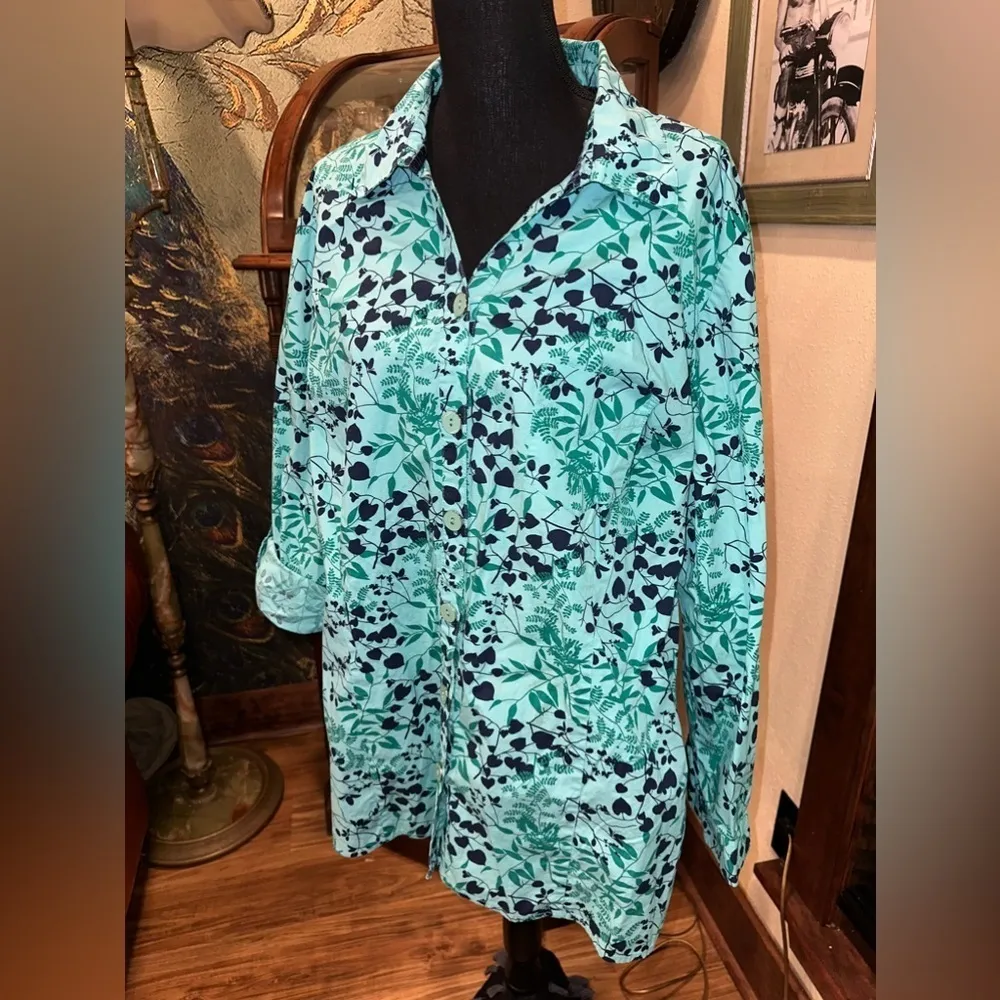 Liz&Me Turquoise Long Sleeve Button Down Shirt 2X Blue - Image 2