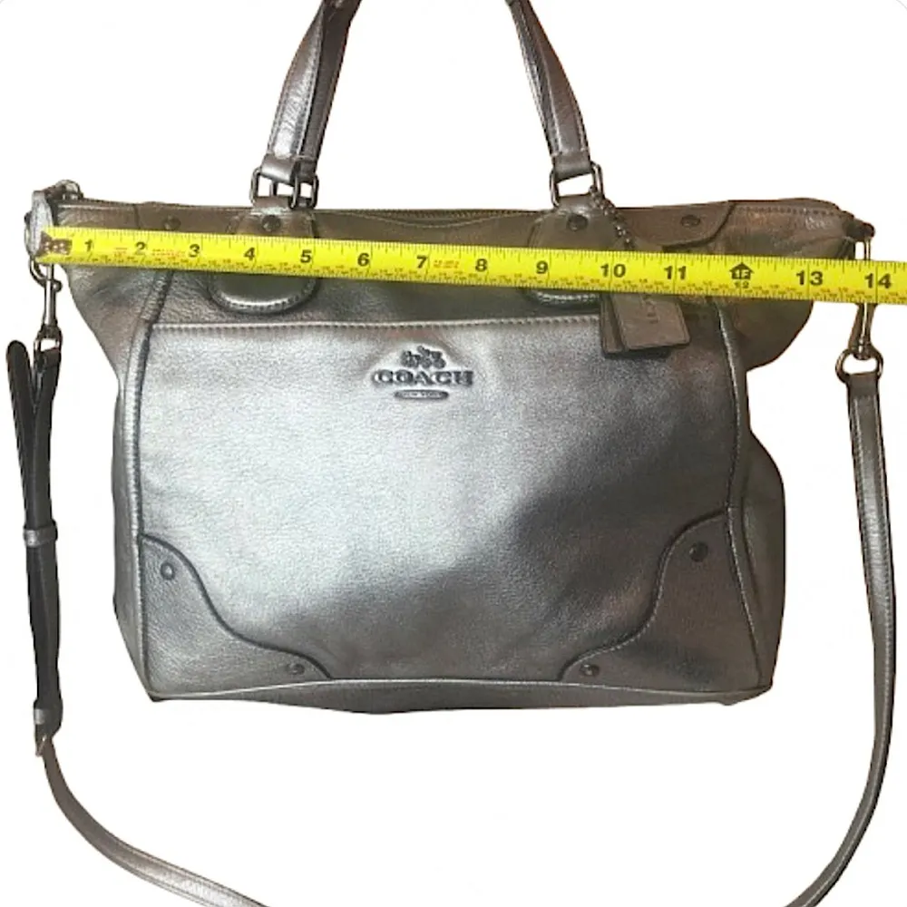 COACH Silver Tumbled Top Handle Crossbody Shoulder Bag Silver Hardware EUC - Image 7