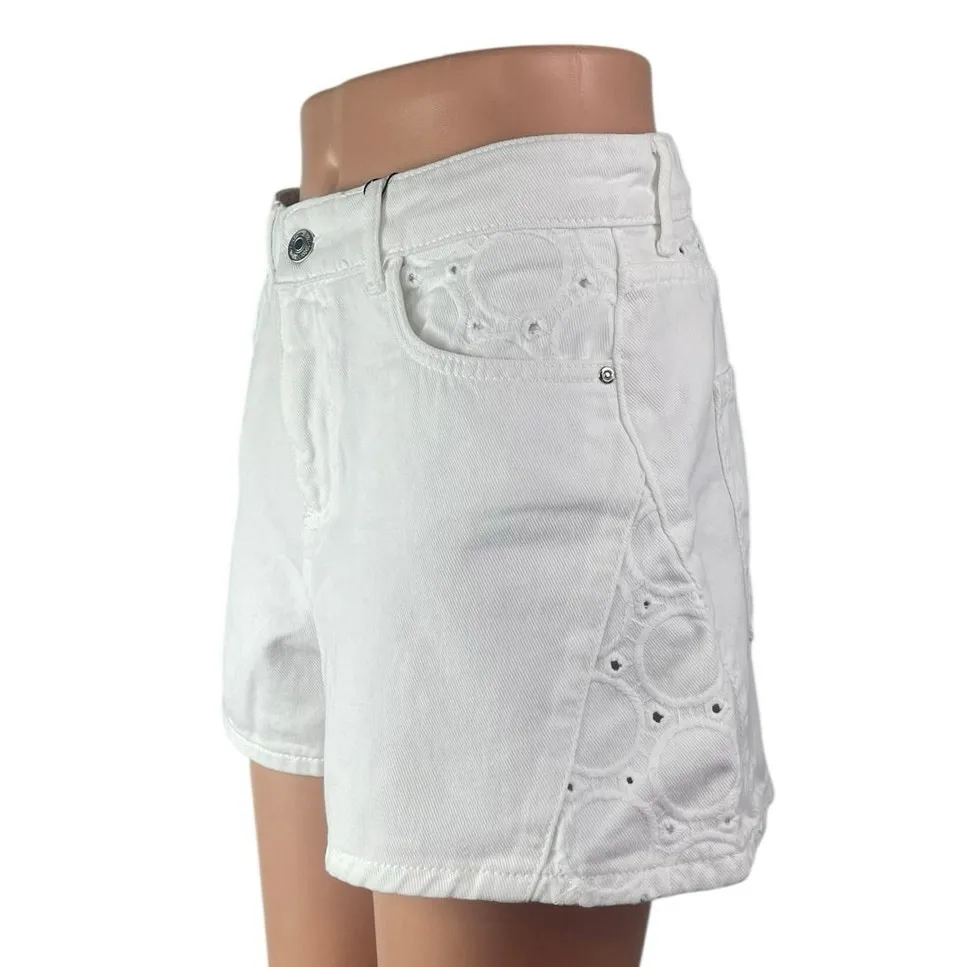 NEW Zara Women's White High Waisted Straight Y2k Mini Denim Jean Shorts Size 4 - Image 3